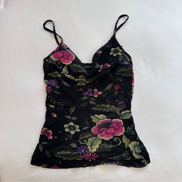 Vintage Vivienne Tam black floral mesh tank top:Fit size:XS - Picture 2 of 5